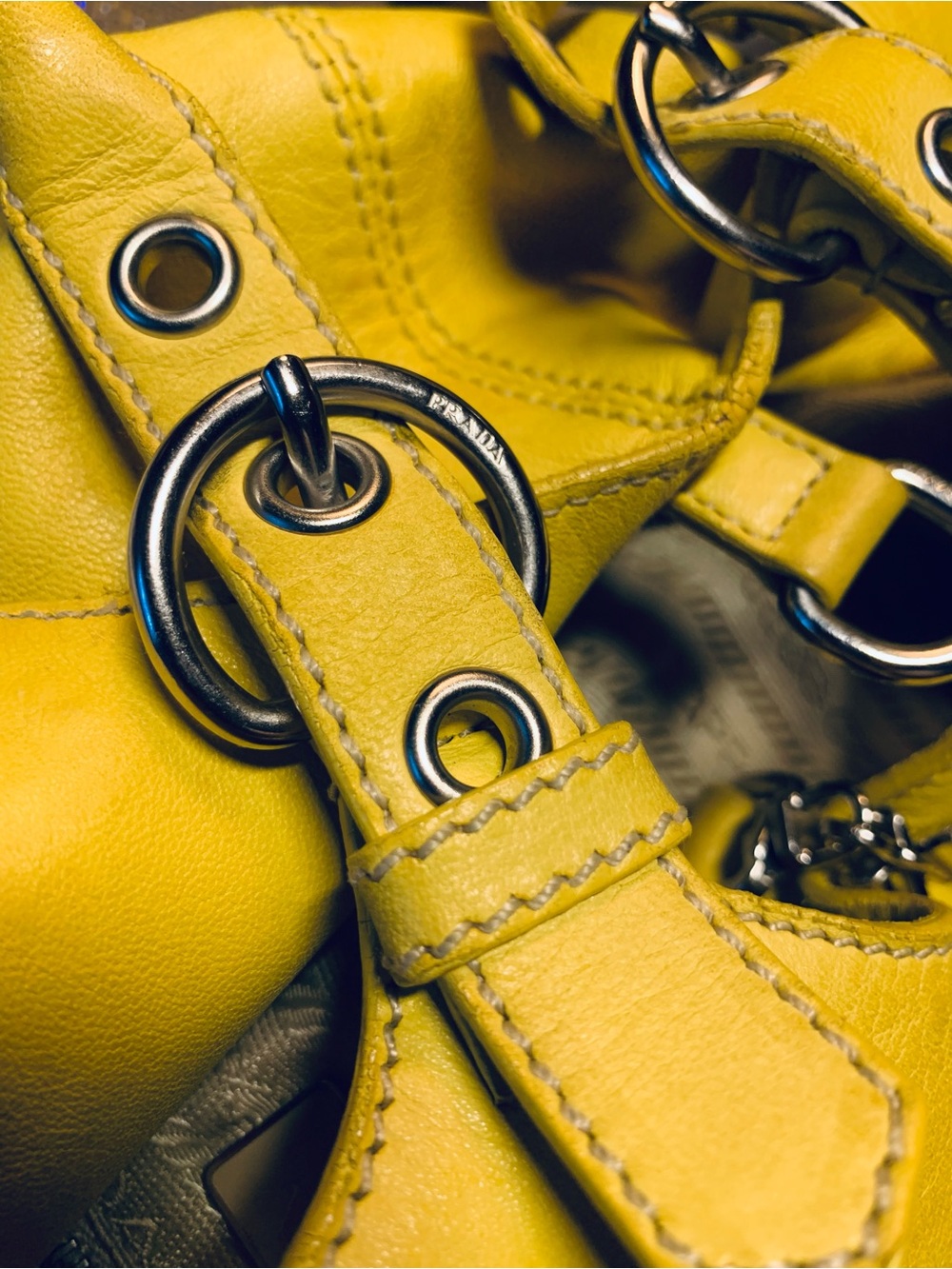 Prada Yellow Soft Leather Adjustable Shoulder Handbag Legitgrails COA paperwork. - Picture 7 of 11